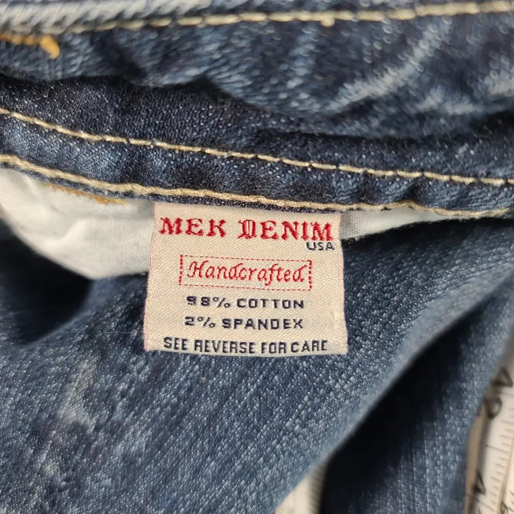 MEK Blue Capetown Denim Jeans USA Lightly Distressed Boot Mid Rise 29 x 36